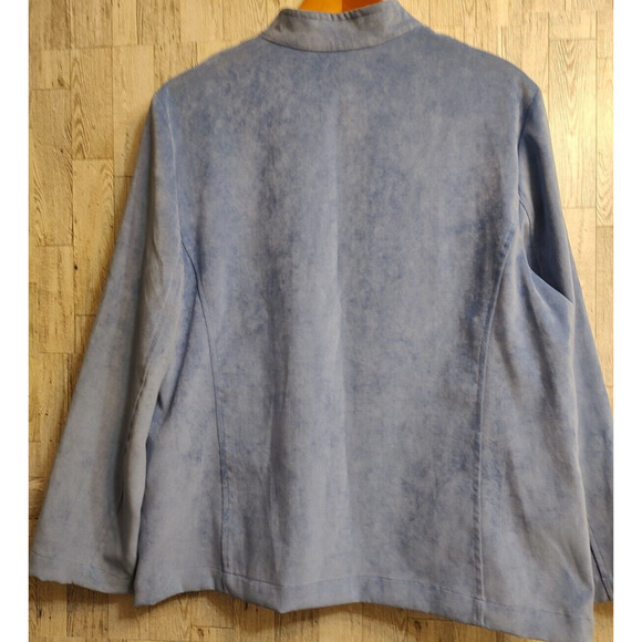 Alfred Dunner Women's Blue Embroidered Rhinestone Pockets Velour Jacket Size 16 - Picture 4 of 7